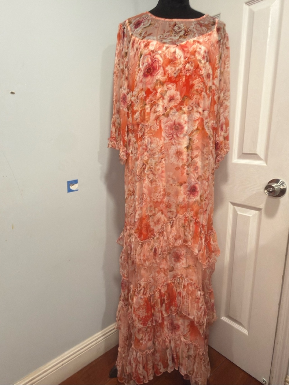 Johnny Was Pink Coral Floral Ruffle Maxi Dress - Picture 10 of 14